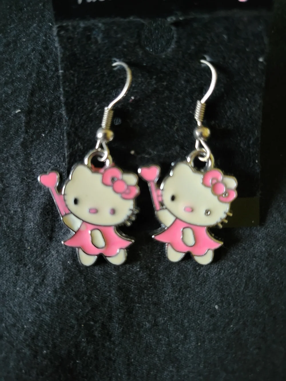 Hello Kitty Pink and White Enamel Drop Earrings for Kids